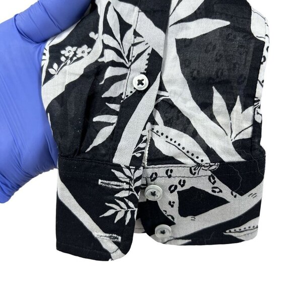 Talbots M Shirt Tropical Panther Jungle Cat Print Sheer Blouse Black White Top - Picture 8 of 11